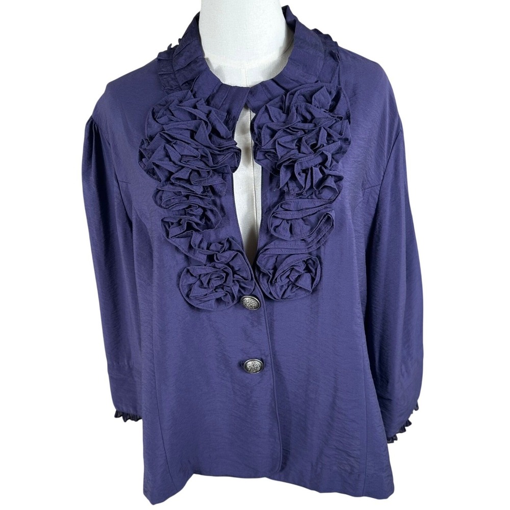 Design Today's Ruffle Front Jacket Women 2XL Purple Coquette Romantic Elegant